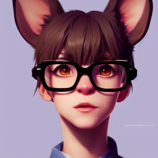 Prompt: character design portrait of an anthropomorphic furry rat girl with rat ears, normal sized eyes, wearing glasses, 4 k, concept art, by wlop, ilya kuvshinov, artgerm, krenz cushart, pixiv.