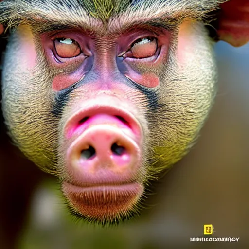 Prompt: pig monkey hybrid, bold natural colors, national geographic photography, masterpiece, full shot