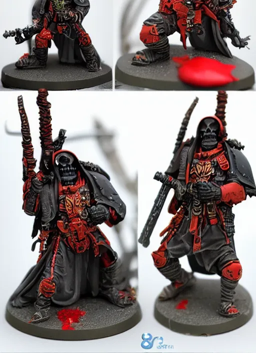 Image similar to 8 0 mm resin detailed miniature of a warhammer 4 0 k grim reaper, bloody, futuristic, product introduction photos, 4 k, full body,