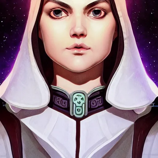 Image similar to germanic female, jedi master, wearing the traditional jedi robe, beautiful and uniquely odd looking, detailed symmetrical close up portrait, intricate complexity, in the style of artgerm and ilya kuvshinov, magic the gathering, star wars art