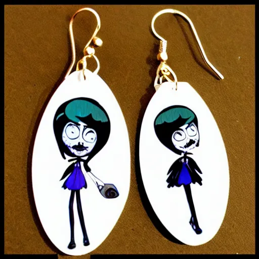 Image similar to 2 d earrings in the style of tim burton
