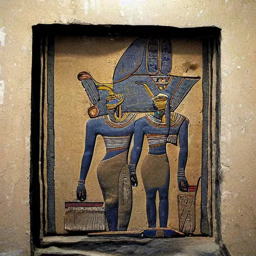 Image similar to ancient egyptian art featuring aliens!