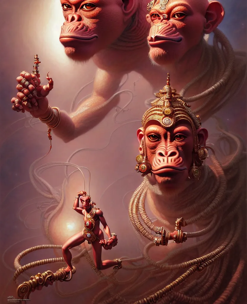 Image similar to beautiful hanuman fantasy character portrait, ultra realistic, wide angle, intricate details, the fifth element artifacts, highly detailed by peter mohrbacher, hajime sorayama, wayne barlowe, boris vallejo, aaron horkey, gaston bussiere, craig mullins