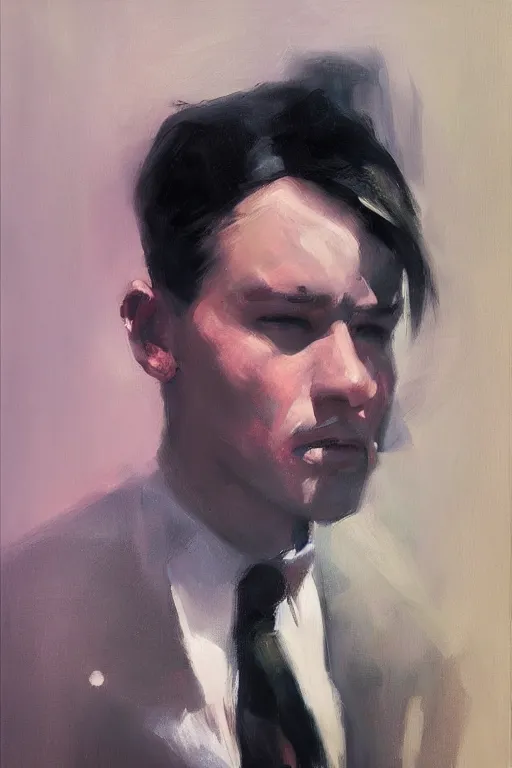 Prompt: hyperrealism oil painting, close - up portrait of a gangster from the 2 0 s in new york, in style of yanjun cheng