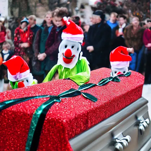 Prompt: a funeral for clowns on christmas