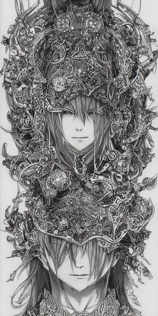 Image similar to a mage from final fantasy 14 drawn by Yoshitaka Amano, intricate, amazing line work, cosmic, psychedelic, cheerful, colorful