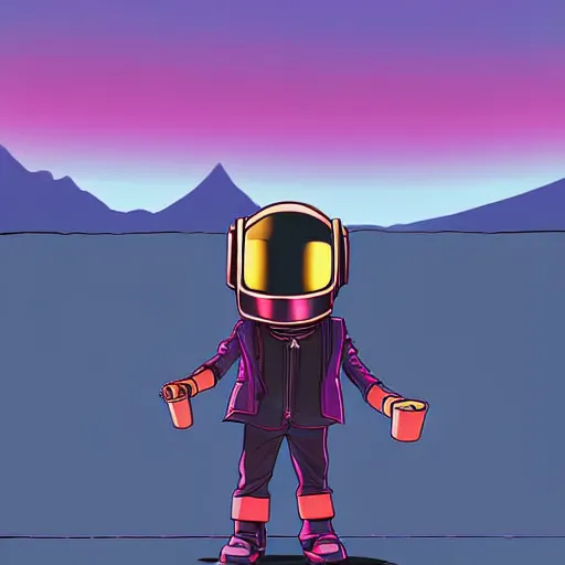 Prompt: a study of cell shaded cartoon of daft punk in the style of howl's moving castle ( 2 0 0 4 ) on a desert road, full body, wide shot, post grunge, studio ghibli, laurie greasley, highly detailed, deviantart, art by artgem