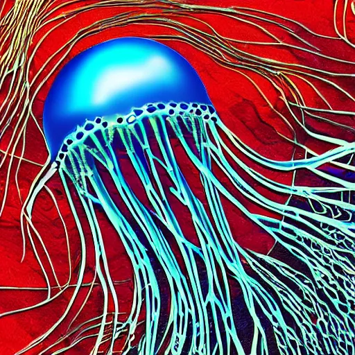 Prompt: Skeleton of a jellyfish being reclaimed by coral, intricate digital artwork, photorealistic ditial art, high definition, vibrant colors, eye catching