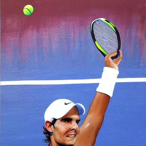 Prompt: a photo of a painting of tennis player nadal