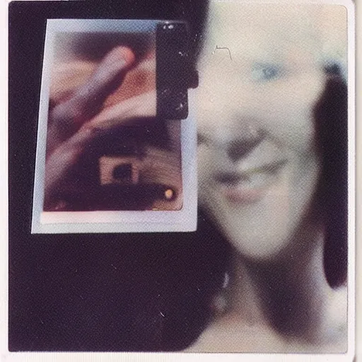 Prompt: stereotypical transhumanist polaroid 1980s photo