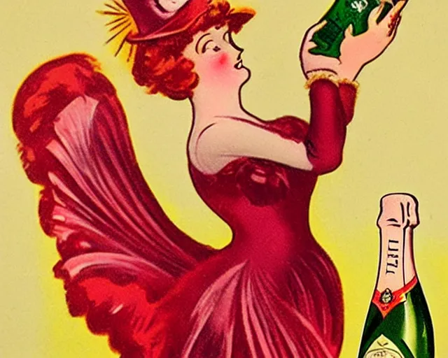 Image similar to vintage, melchizedek champagne bottle. cancan girl dancing, french, realistic, cheerful, belle epoque, leonetto cappiello, pur champagne damery, 1 9 0 2