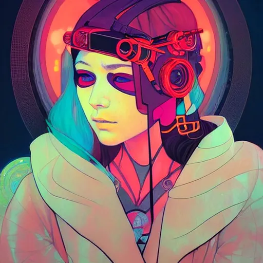 Prompt: a beautiful painting of a cyberpunk blindfolded girl by sachin teng and pascal blanche and alphonse mucha! and darius puia bakaarts and josan gonzalez!. in style of conceptual art. colorful comic, film noirs, brush stroke, vibrating colors, hyper detailed. octane render. trending on artstation