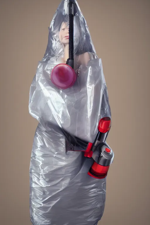 Prompt: photo of a woman vacuum packaged in a plastic bag, hyper realistic, 8k, trending on cgisociety, by Haruhiko Kawaguchi, photographer Hal, unreal engine