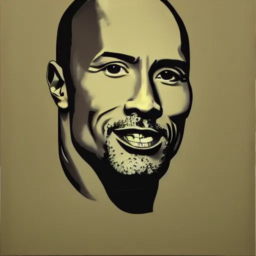 Image similar to a portrait of Dwayne Johnson, made by Andy Warhol, two tone, very high contrast, only black and white, simplistic, extremely high contrast, two tone, notan art, by Andy Warhol, minimalistic,