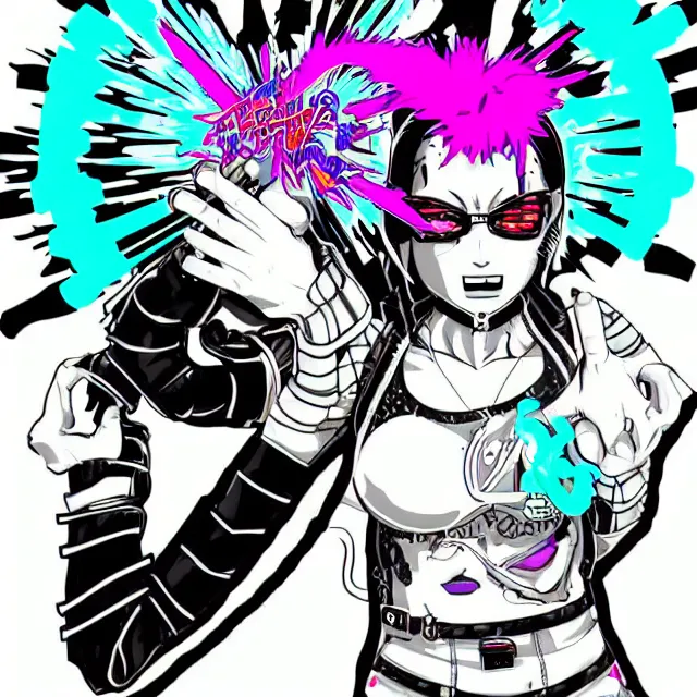 Image similar to a female mutant punk / raver using her mutant electrical powers in the style of hirohiko araki in the style of akira toriyama trending on artstation deviantart pinterest hyper detailed photorealistic highlights and shadow hd 8 k post - processing high resolution in color