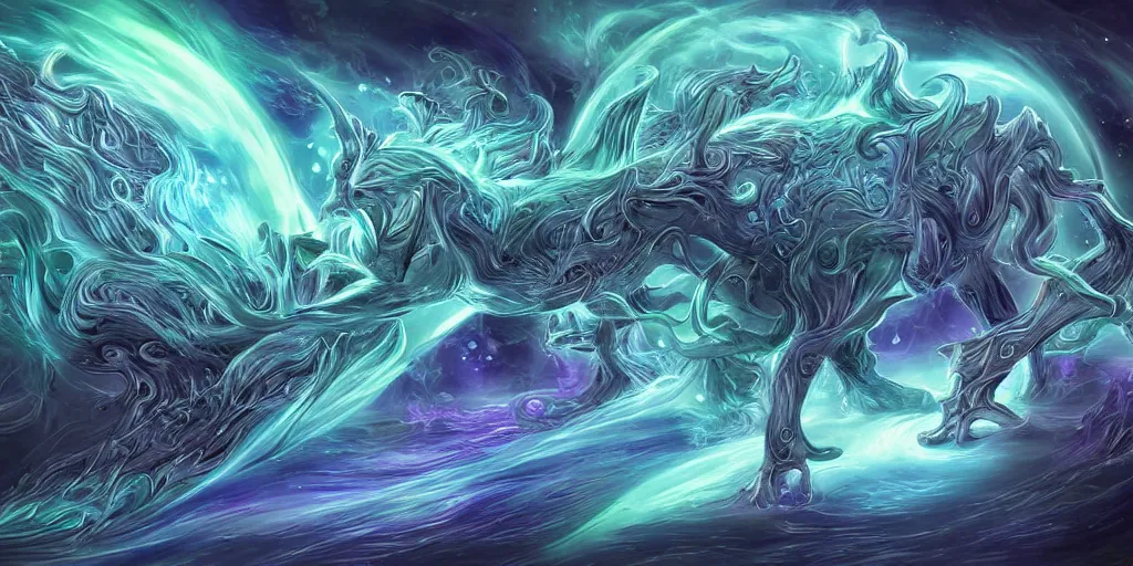 Image similar to an astral beast moving through the dreamworld, digital art, luis medina