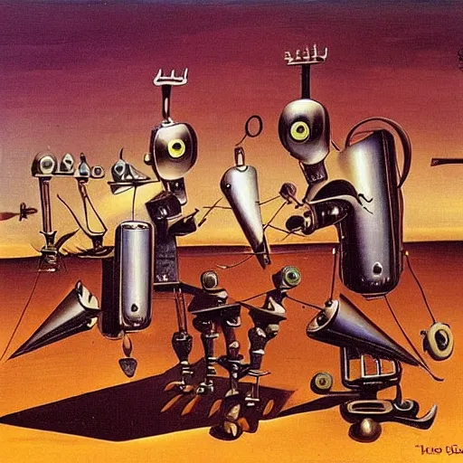 Prompt: the spanish inquisition of robots by salvador dali