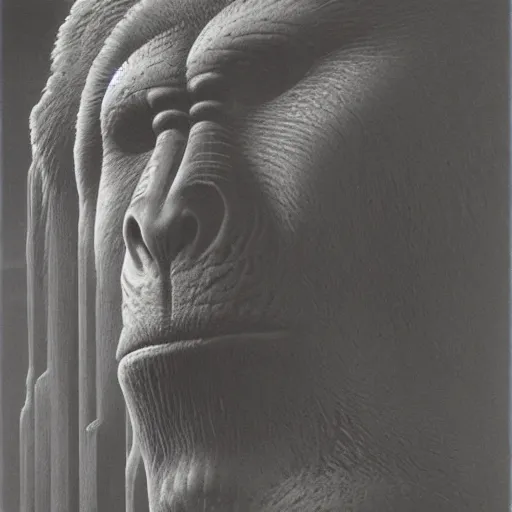 Image similar to monkey colossus by zdzisław beksiński