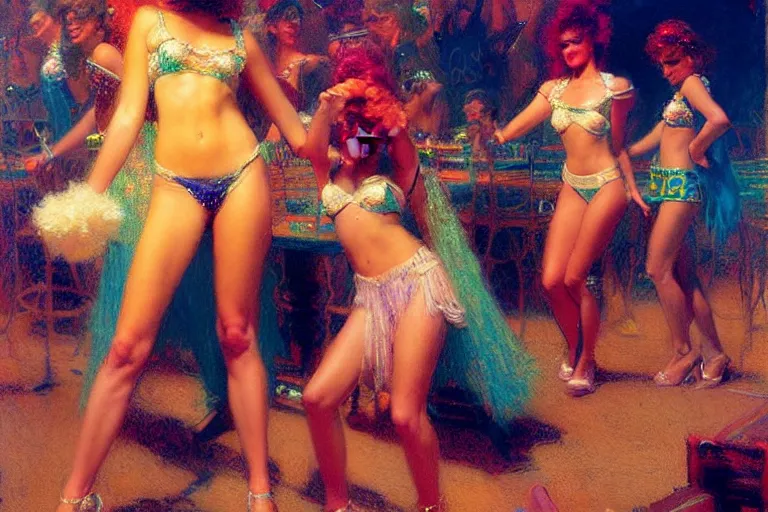 Image similar to 8 0's spring break party, neon light, painting by gaston bussiere, craig mullins, j. c. leyendecker