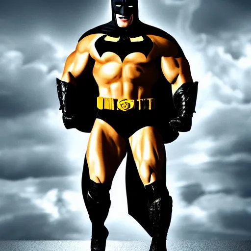 Image similar to dwayne johnson as batman, full body shot, highly - detailed, sharp focus, award - winning