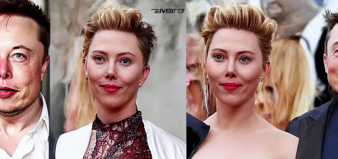 Image similar to Elon Musk is animorphing into Scarlett Johansen, highly detailed color drawing