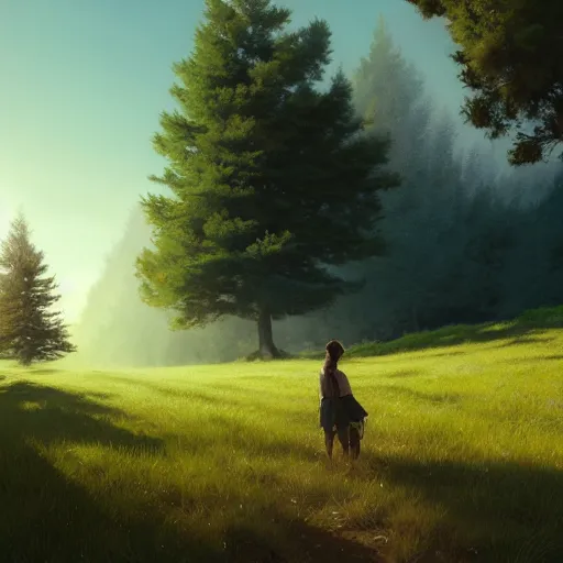 Image similar to wren bird in avila, green fields, pinetrees, summer season, 4 k, midday light, concept art, by wlop, ilya kuvshinov, artgerm, krenz cushart, greg rutkowski, pixiv. cinematic dramatic atmosphere, sharp focus, volumetric lighting, cinematic lighting, studio quality