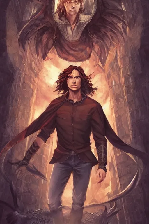 Prompt: sam winchester as a mage in the cover of an acotar book. d & d!, fantasy style, sharp focus!, ultra detailed, art by artgerm, wlop, ilya kuvshinov