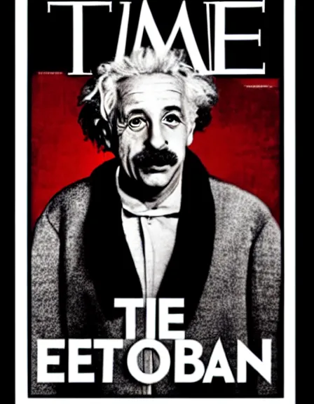 Image similar to cover of TIME magazine with the detonation of an atom bomb and the portrait of Albert Einstein