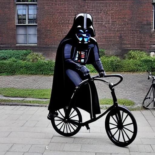 Prompt: darth vader riding a penny farthing