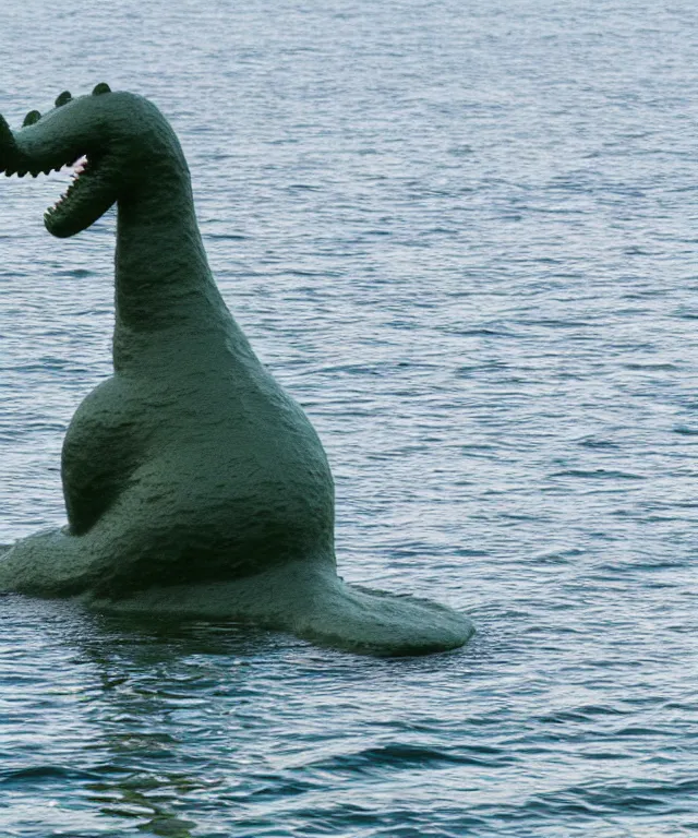 Image similar to high quality presentation photo of a detailed figurine of a cute loch ness monster, photography 4k f1.8 anamorphic bokeh 4k Canon Nikon