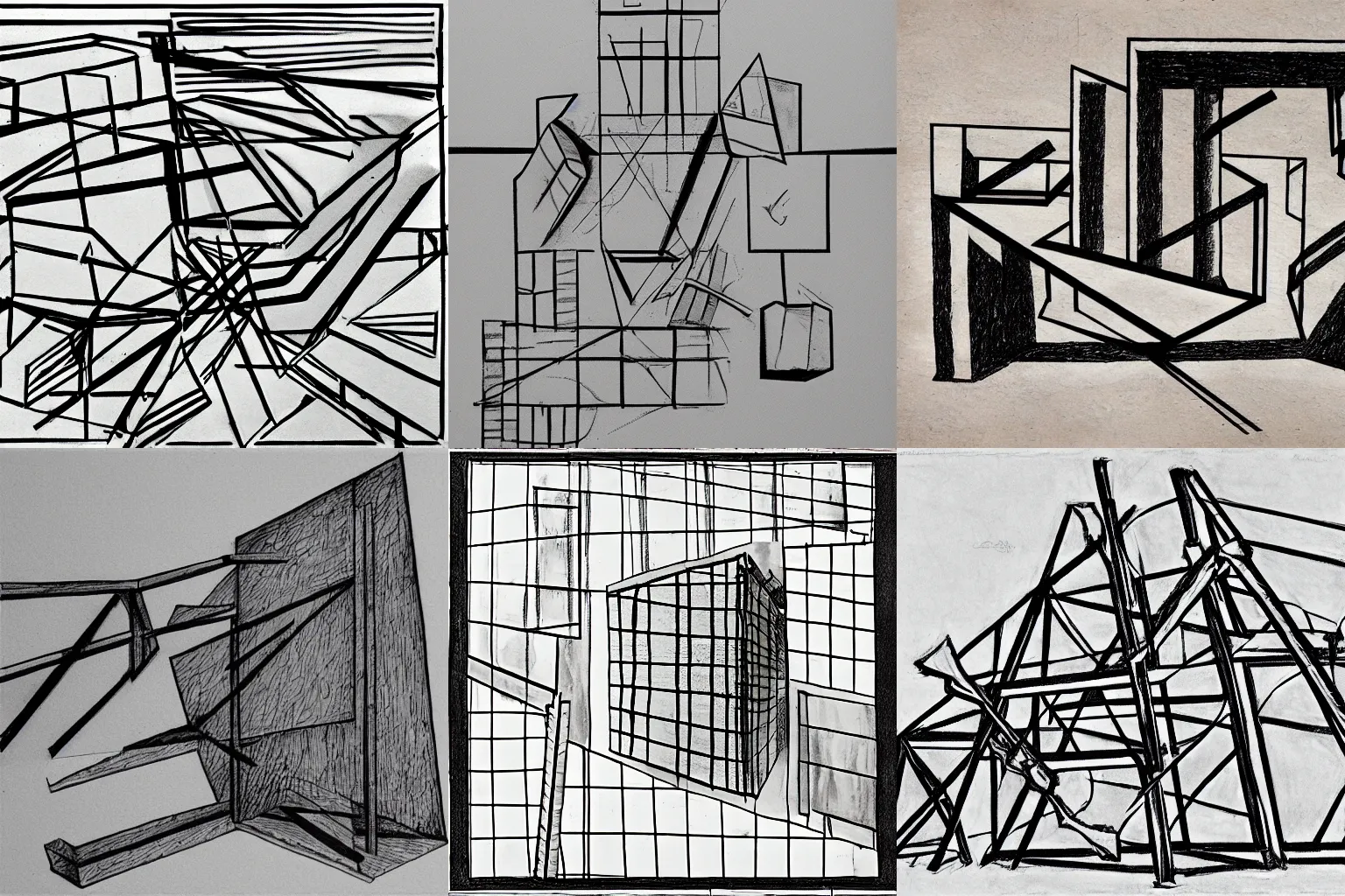 Prompt: things fall apart, a metaphor of the collapse of a physical structure, constructivist drawing