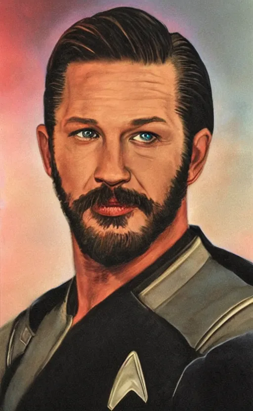 Prompt: portrait of tom hardy as commander riker ,star trek tng,