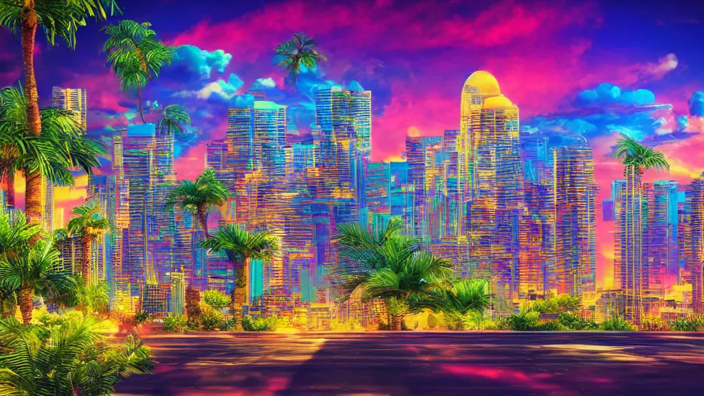 Image similar to golden city in a vaporwave jungle, 4k, ultra realistic, award winning photograph