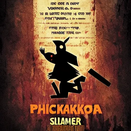 Prompt: a poster of a horror slasher movie starring pikachu