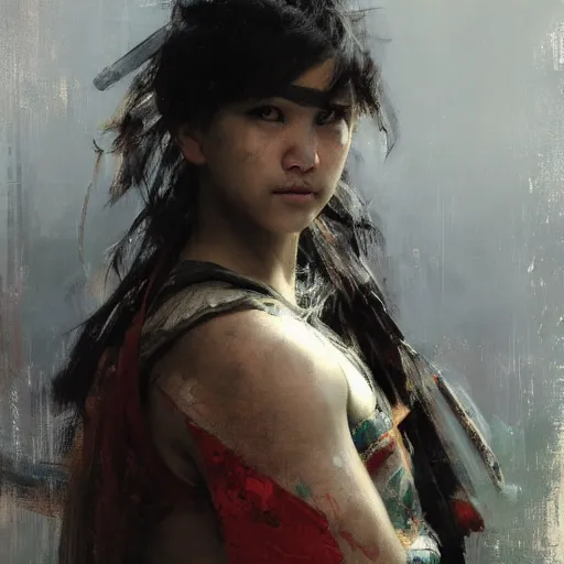 Prompt: the young warrior by ruan jia, portrait