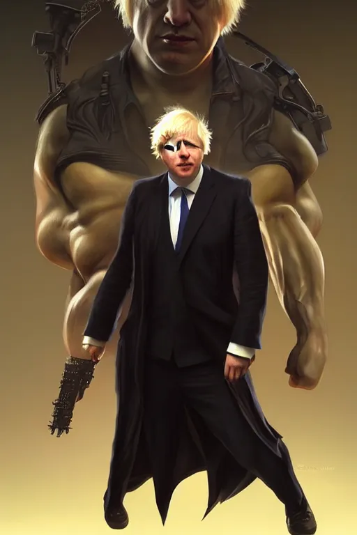 Prompt: Boris Johnson as Neo from Matrix, full body realistic portrait, highly detailed, muscular body, digital painting, artstation, concept art, smooth, sharp focus, illustration, cinematic lighting, art by artgerm and greg rutkowski and alphonse mucha