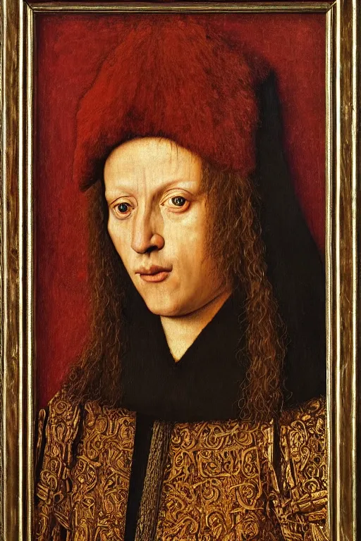 Image similar to portrait of atlach - nacha, oil painting by jan van eyck, northern renaissance art, oil on canvas, wet - on - wet technique, realistic, expressive emotions, intricate textures, illusionistic detail