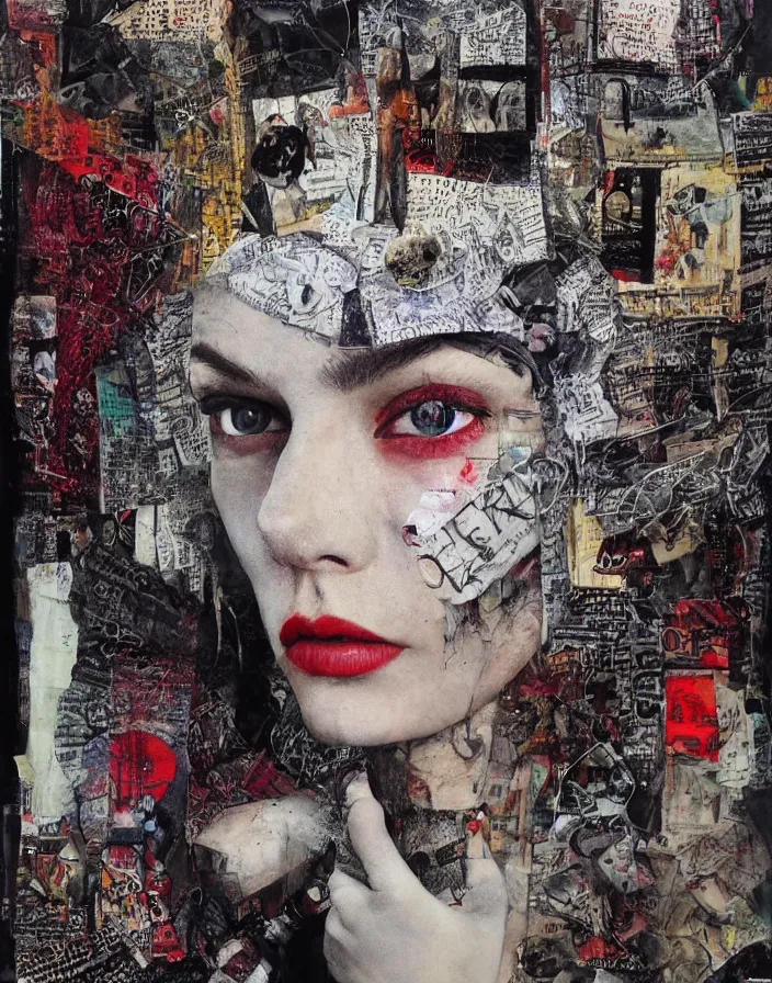 Image similar to deja vu detailed mixed media collage, conteporary art, punk art, realistic face, photorealistic, expressionism, masterpiece, perfect composition, spectacular quality, intricate oil details