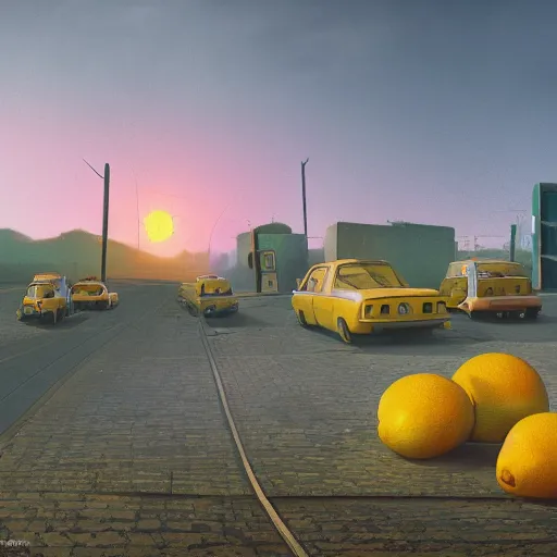 Image similar to “the beginning of lemons by Simon Stalenhag, trending on artstation, 8k, octane rendered, highly detailed”