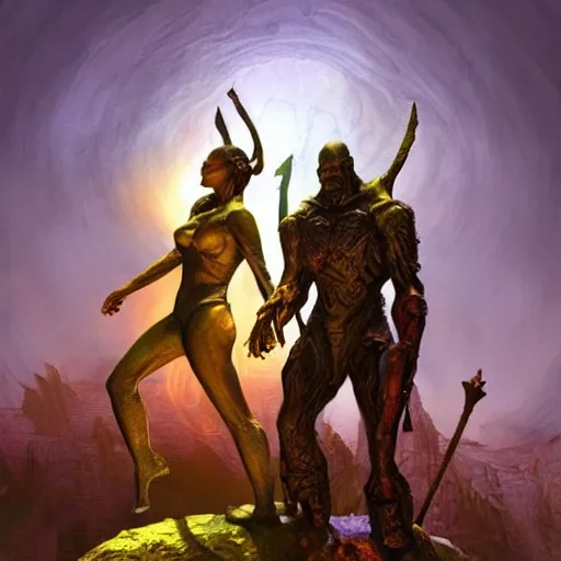 Image similar to bright, colorful, realistic, detailed from Elder Scrolls: shivering isles concept art Geiger and Beksiński statue backlighting, kodachrome, high contrast, highly detailed, sharp focus, digital painting, concept art, illustration, trending on artstation, comic book by Alex Ross and Adam Adamowicz cover art