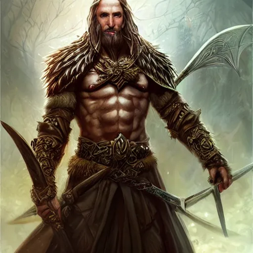 Image similar to a ruthless male druid, full body, 8 k, hyperrealistic, dragon slayer, hyperdetailed, fantasy portrait by laura sava