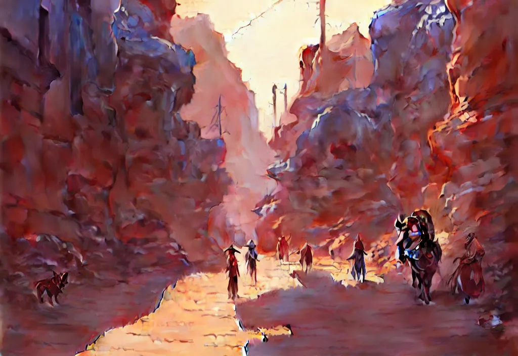 Image similar to small western street in the desert, intricate oil painting, high detail illustration, sharp high detail, manga and anime 1 9 9 9, official fanart behance hd artstation by jesper ejsing and makoto shinkai, 4 k,