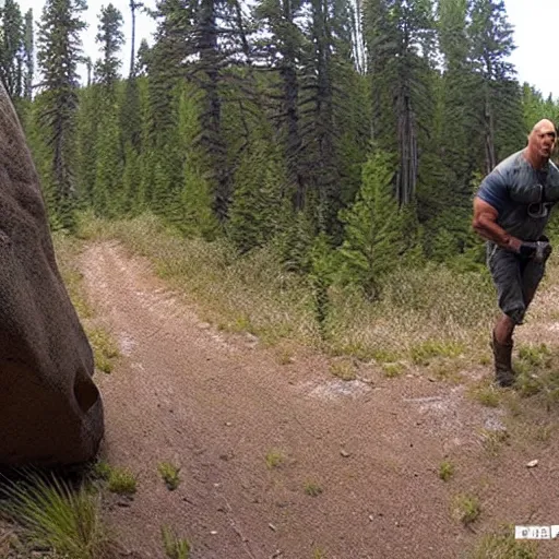 Prompt: dwayne the rock johnson trail cam