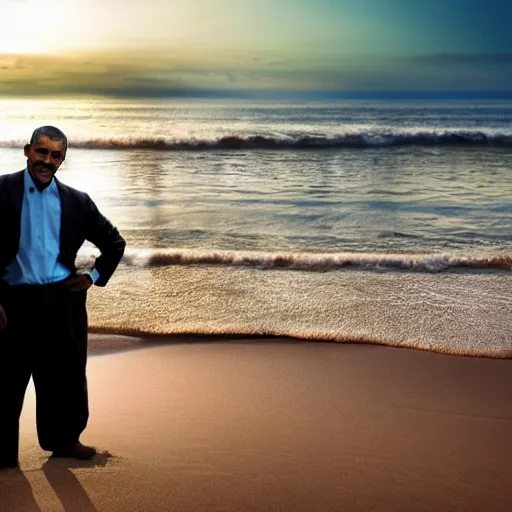 Prompt: dwarf Barak Obama on the beach, artistic, 8k, dramatic lighting