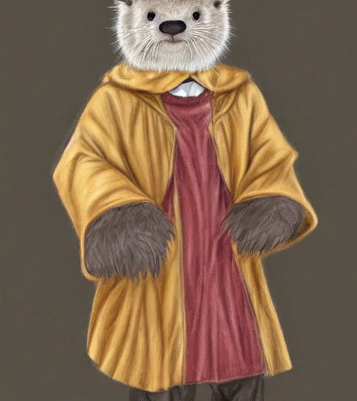 Image similar to master furry artist pastel pencil drawing full body portrait character study of the anthro male anthropomorphic otter fursona animal person wearing royal robes