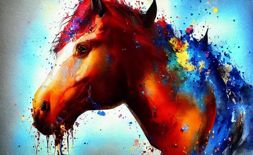 Image similar to a painting of pepsihorse trending on artstation in the style of greg rutkowski, 3 d, watercolor, beautiful, horse, pepsi, fluid