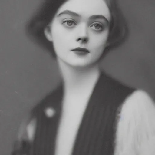 Prompt: headshot edwardian photograph of elle fanning, middle - aged, realistic face, trending on artstation, 1 9 1 0 s, 1 9 0 0 s, 1 9 2 0 s, grainy, victorian, detailed, slightly blurry