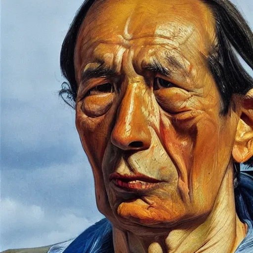 Image similar to high quality high detail painting by lucian freud, hd, portrait of tibetan skimo