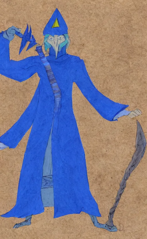 Prompt: a scrawny and weak blue wizard