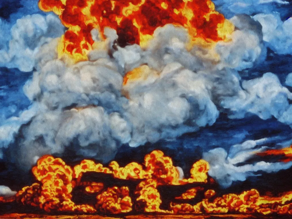 Image similar to bob ross painting of a nuclear holocaust